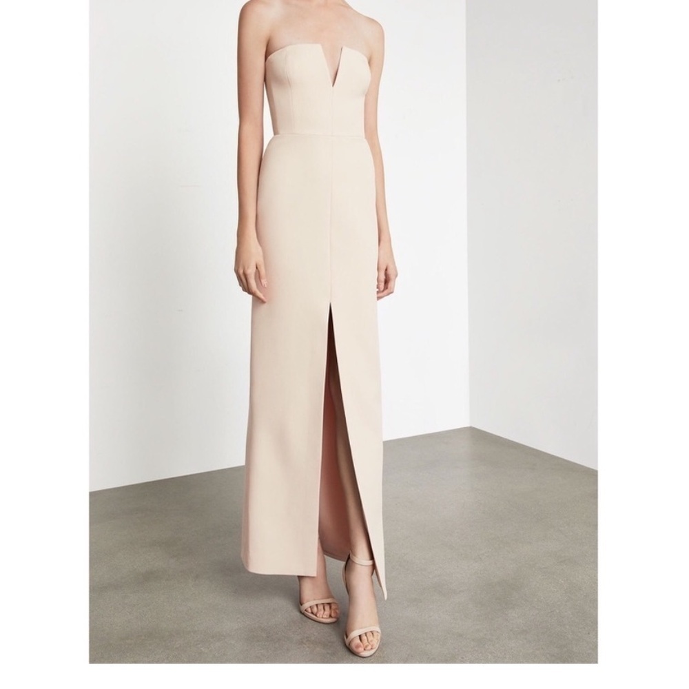 BCBGMaxAzria Blush Strapless Minimaliat Feminine Straight Maxi Formal Gown